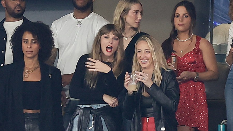 Taylor Swift, second from left, and Blake Lively, watch play between the New York Jets and the Kansas City Chiefs during the second quarter of an NFL football game, Sunday, Oct. 1, 2023, in East Rutherford, N.J.