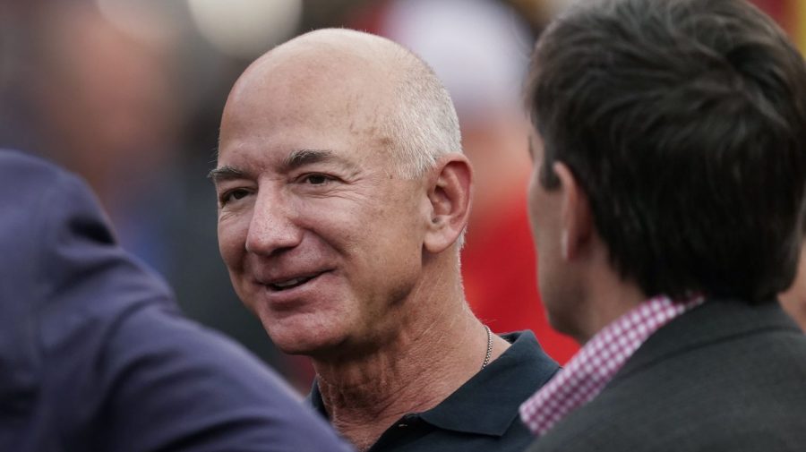 Amazon founder Jeff Bezos is seen at an NFL game.