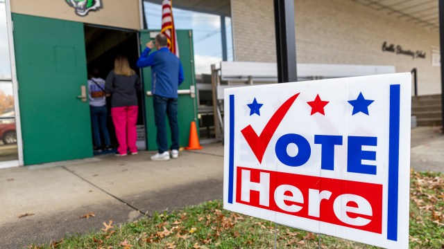 Voters arrive to cast their ballots on Election Day at Crabbe Elementary School Tuesday, Nov. 7, 2023, in Ashland, Ky. (Sholten Singer/The Herald-Dispatch via AP)