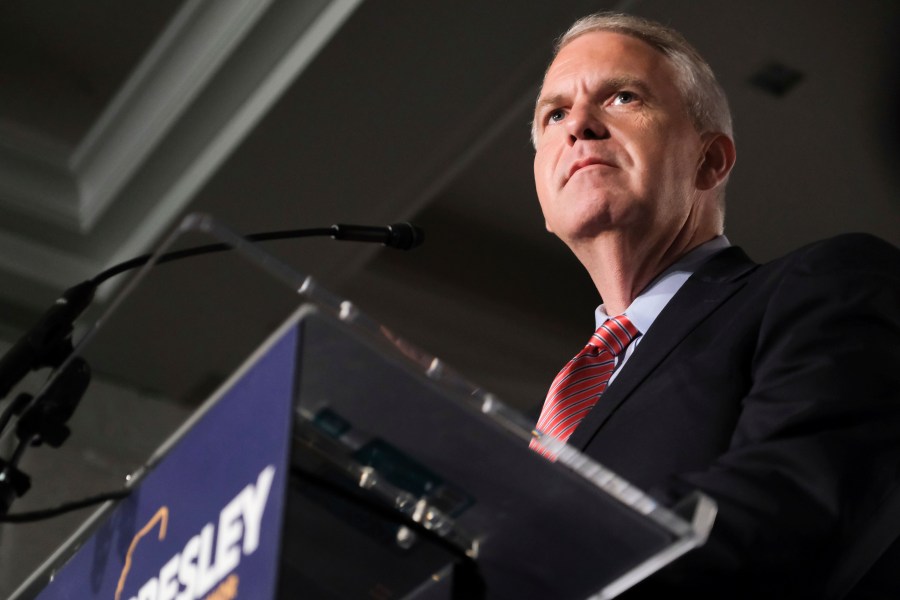 Democratic nominee for governor Brandon Presley addresses supporters at The Faulkner in Jackson, Miss., late Tuesday, Nov. 7, 2023. (AP Photo/HG Biggs)