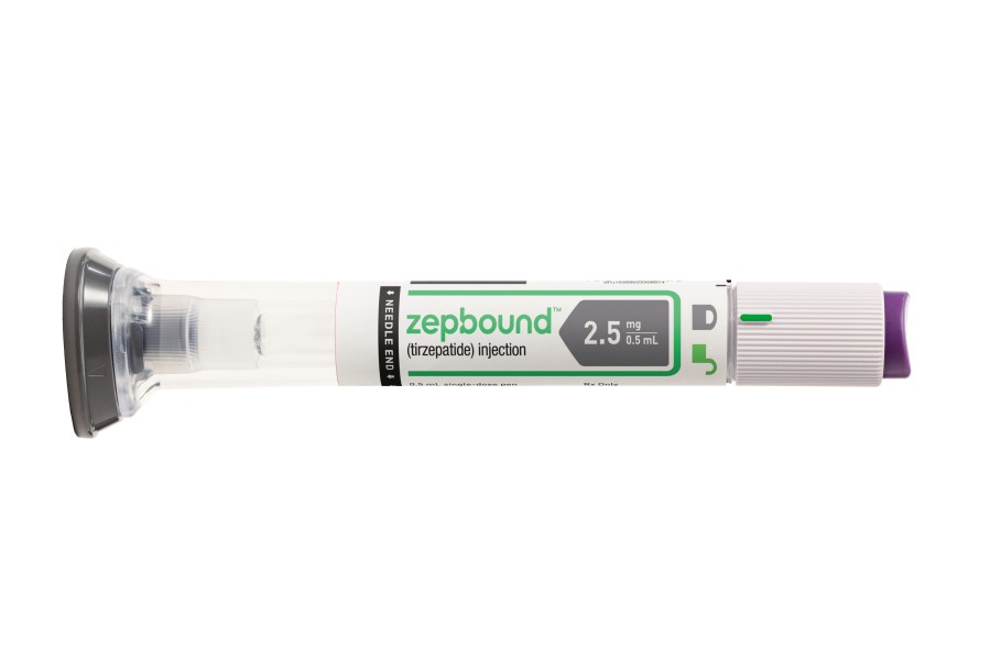 This image provided by Eli Lilly on Wednesday, Nov. 8, 2023 shows packaging for their new drug Zepbound. The new version of the popular diabetes treatment Mounjaro can be sold as a weight-loss drug, the U.S. Food and Drug Administration announced Wednesday. (Eli Lilly via AP)