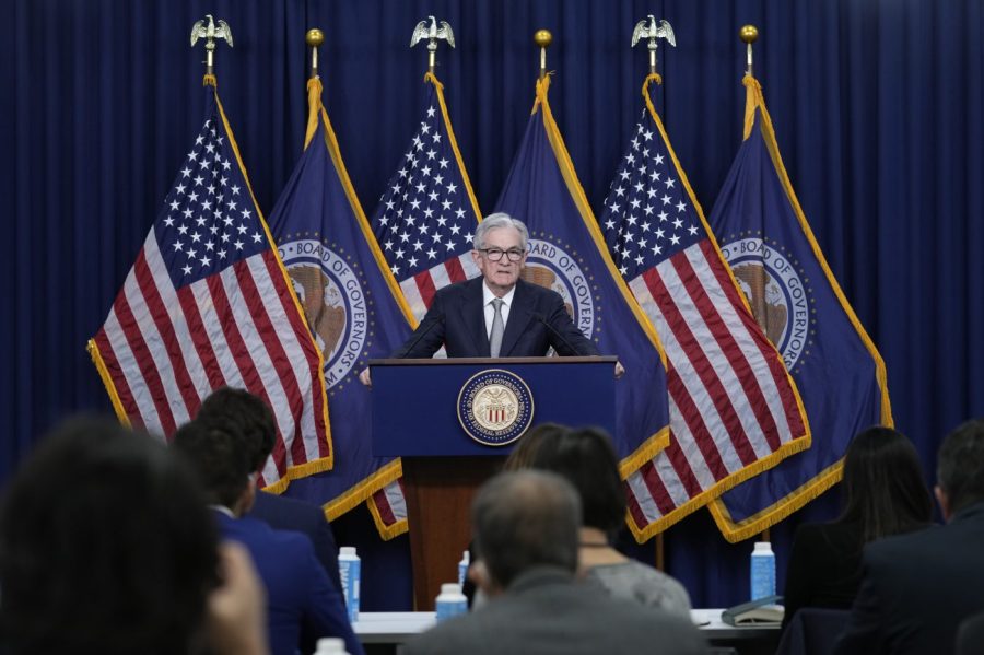 File - Federal Reserve Chair Jerome Powell speaks during a news conference at the Federal Reserve in Washington, Nov. 1, 2023 On Tuesday, the Federal Reserve releases minutes from its most recent meeting, when it kept its key short-term interest rate unchanged for a second straight time but left the door open to further rate hikes if inflation pressures should accelerate. (AP Photo/Susan Walsh, File)