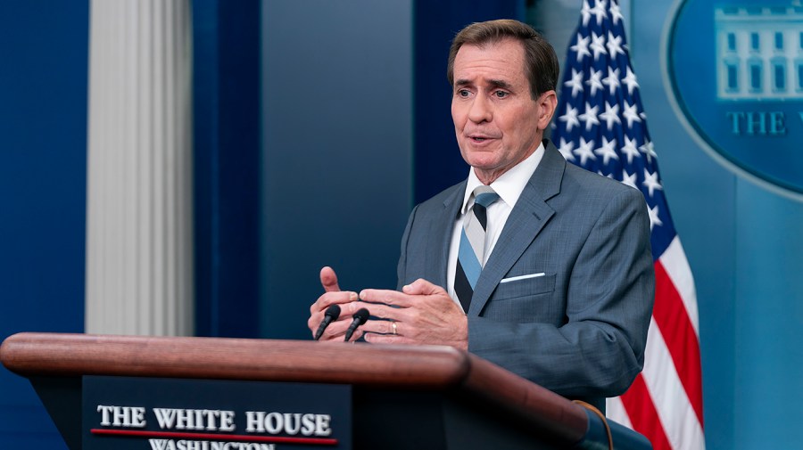 White House national security communications adviser John Kirby addresses reporters.