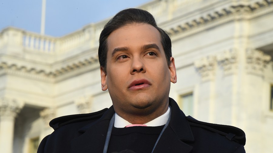 Representative George Santos is seen during a press conference.