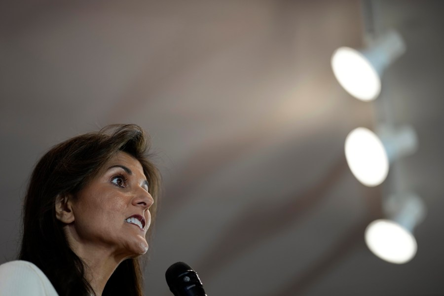 Republican presidential candidate Nikki Haley speaks during a town hall, Monday, Dec. 18, 2023, in Nevada, Iowa. (AP Photo/Charlie Neibergall)