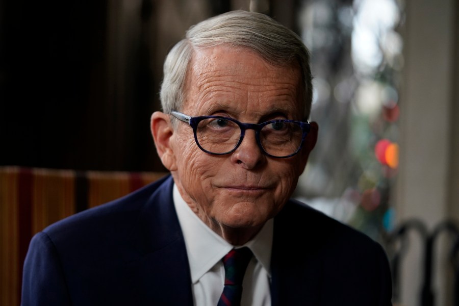 FILE - Ohio Gov. Mike DeWine pauses as he speaks during an interview with the Associated Press at The Ohio Governor's Residence in Columbus, Ohio, Thursday, Dec. 21, 2023. DeWine vetoed a measure Friday, Dec. 29, that would have banned gender-affirming care for minors and transgender athletes’ participation in girls and women’s sports, in a break from members of his party who championed the legislation.(AP Photo/Carolyn Kaster, File)