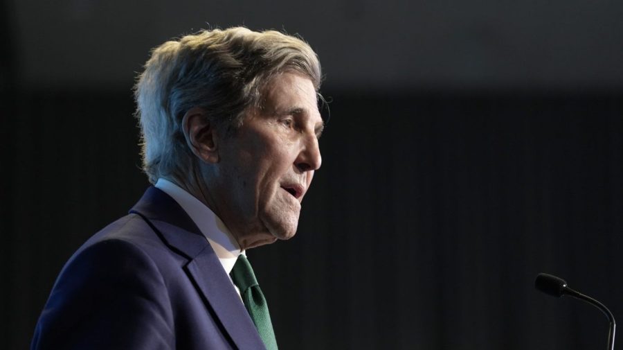 Former Secretary of State John Kerry speaks at an event.