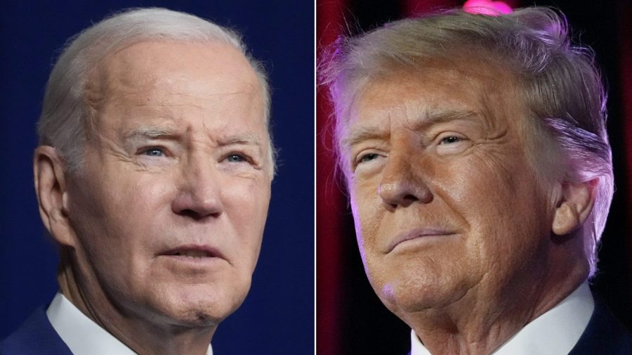 In this combination of photos, President Joe Biden speaks on Aug. 10, 2023, in Salt Lake City, left, and former President Donald Trump speaks on July 8, 2023, in Las Vegas. Trump is spending the third anniversary of a mob of his supporters overrunning the U.S. Capitol by campaigning to win back the White House. He has two events in Iowa and repeating lies that seek to reframe how the country remembers the deadly insurrection. Biden is marking the same milestone on Saturday in Philadelphia, where he'll brand Trump and top supporters of his "Make America Great Again" movement as dire threats to American democracy.(AP Photo)