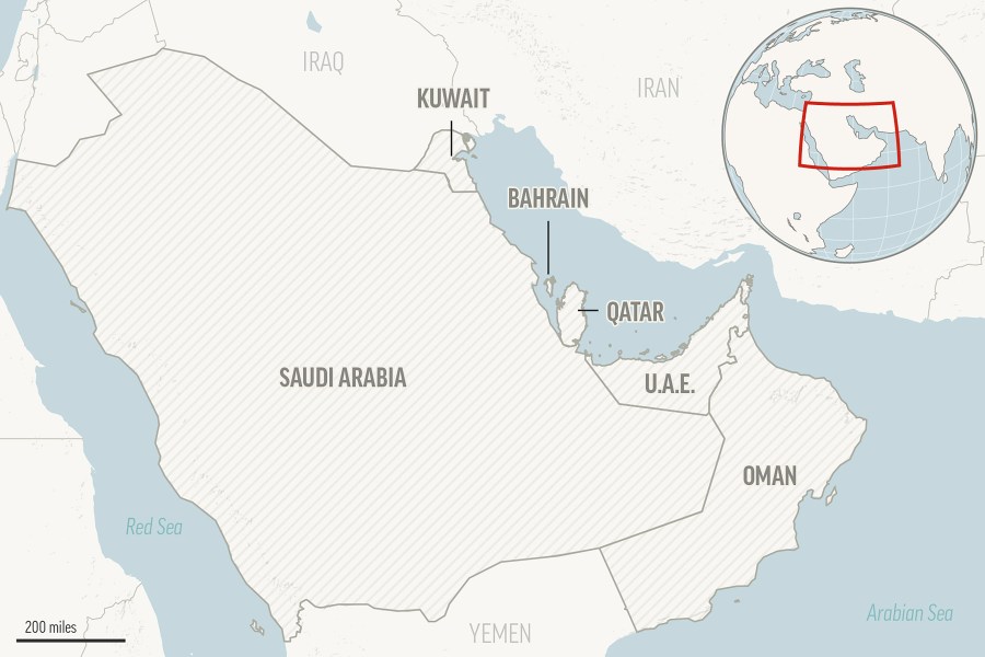 This is a locator map for the Gulf Cooperation Council member states: Saudi Arabia, Bahrain, Qatar, Oman, Kuwait and United Arab Emirates. (AP Photo)