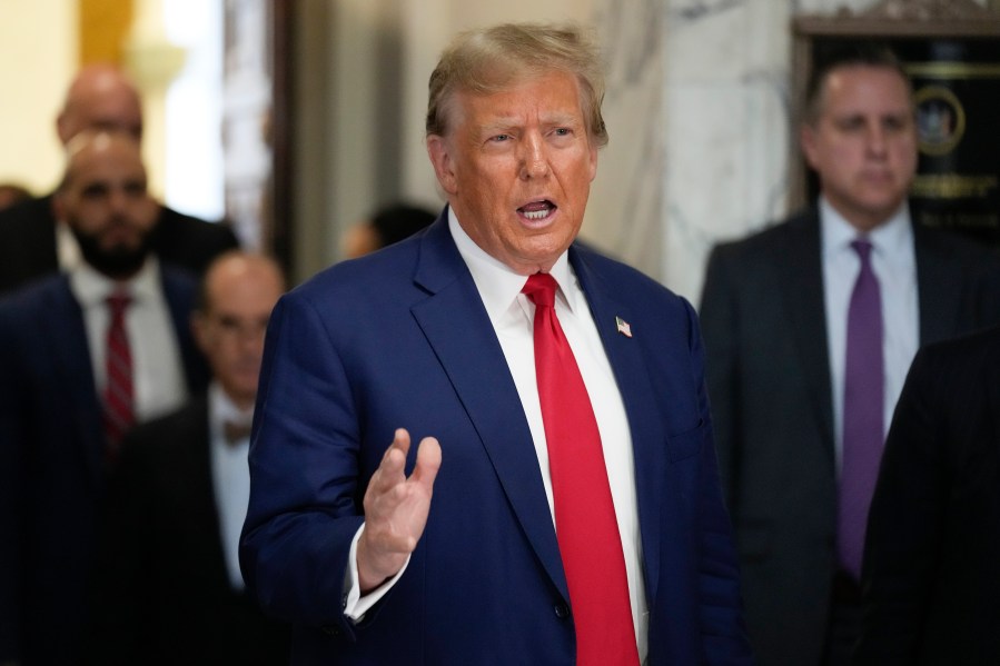 Former President Donald Trump speaks after his defense team finished presenting closing arguments at New York Supreme Court, Thursday, Jan. 11, 2024, in New York. (AP Photo/Seth Wenig)