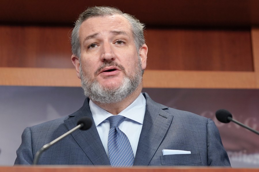 FILE - Sen. Ted Cruz, R-Texas, speaks to the media during a press conference on the border, Sept. 27, 2023, on Capitol Hill in Washington. Democrats hoping to hold their slim Senate majority after November 2024 are looking for upsets in two unlikely places, Texas and Florida, to help neutralize potential setbacks elsewhere. Rep. Colin Allred, D-Texas, will have to overcome Sen. Roland Gutierrez, D-Texas, before he can take on Cruz. (AP Photo/Mariam Zuhaib, File)