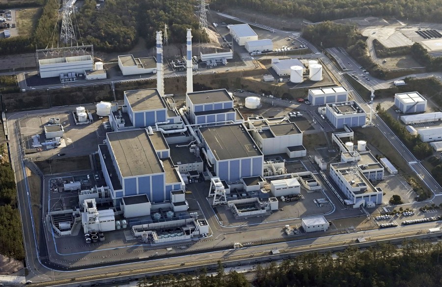 FILE - This aerial photos shows Shika nuclear power plant in Shikamachi, Ishikawa prefecture, Japan, on Jan. 2, 2024. Two reactors at the Shika nuclear power plant on the western coast of the quake-struck Noto peninsula survived the deadly Jan. 1, 2024 earthquake in Japan’s north-central region. But its operator, Hokuriku Electric Power Co., later reported temporary power outages due to damage to transformers, the spilling of radioactive water from spent fuel cooling pools and cracks on the ground, but no radiation leaked outside. (Kyodo News via AP, File)