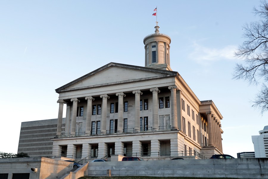 FILE - The Tennessee Capitol is seen, Jan. 8, 2020, in Nashville, Tenn. Tennessee lawmakers will return Tuesday, Jan. 9, 2024, for several months of election-year work, anchored by the debate over whether taxpayer money to help students attend private schools should be available statewide for families of any income level. (AP Photo/Mark Humphrey, File)