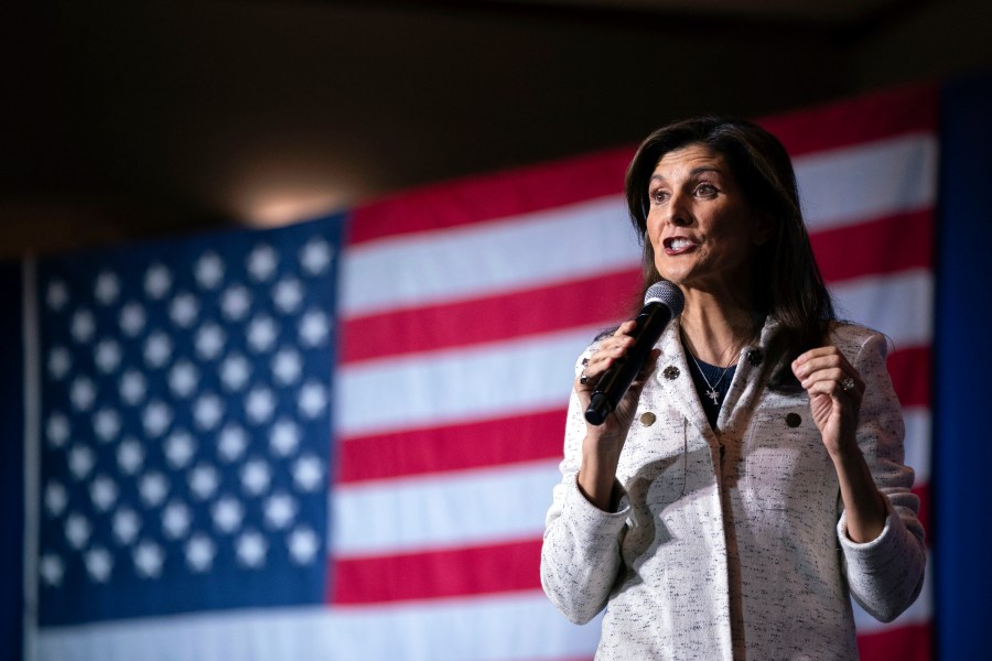 Republican presidential candidate former UN Ambassador Nikki Haley speaks during a campaign event at The North Charleston Coliseum, Wednesday, Jan. 24, 2024, in North Charleston, S.C. (AP Photo/Sean Rayford)