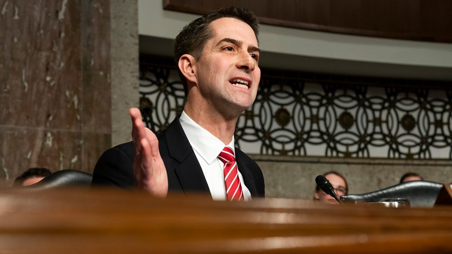 Senator Tom Cotton asks questions during a Senate Judiciary Committee hearing.