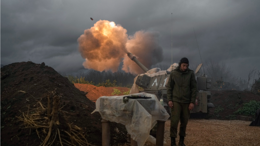 An Israeli mobile artillery unit fires a shell from northern Israel towards Lebanon, Thursday, Jan. 11, 2024. (AP Photo/Leo Correa)