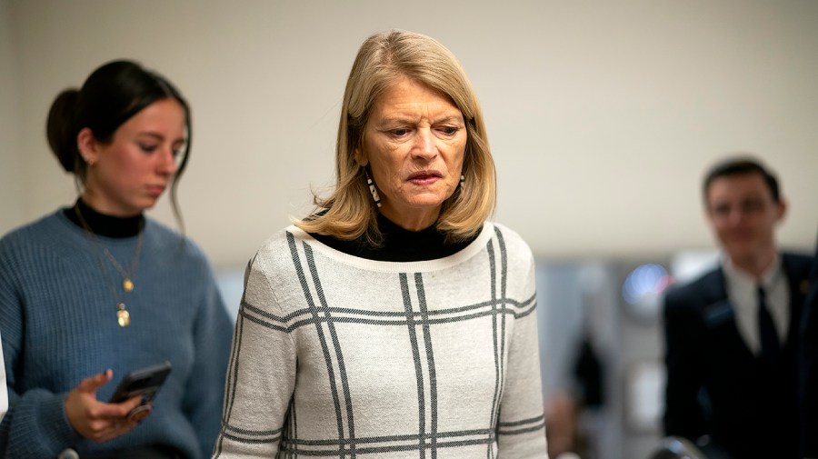 Senator Lisa Murkowski speaks to reporters.