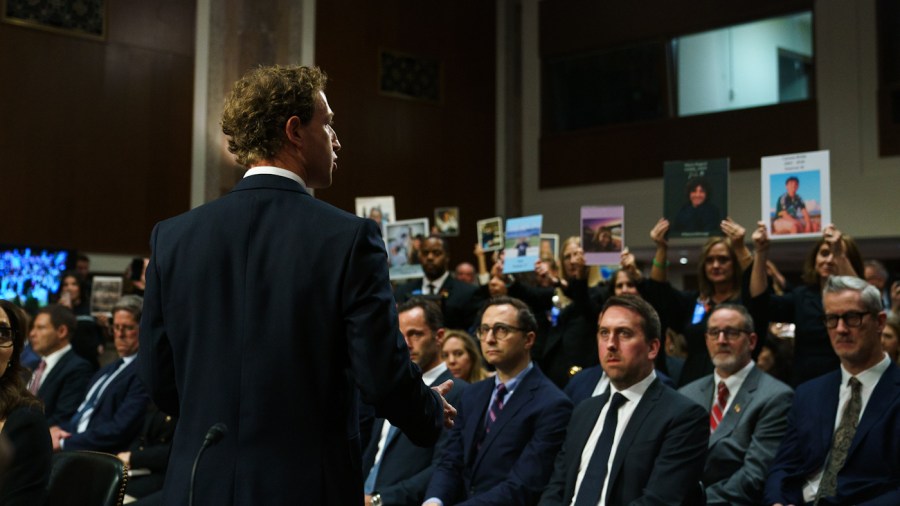 Meta CEO Mark Zuckerberg speaks to the audience during a Senate Judiciary Committee hearing entitled “Big Tech and the Online Child Sexual Exploitation Crisis” on Jan. 31, 2024.