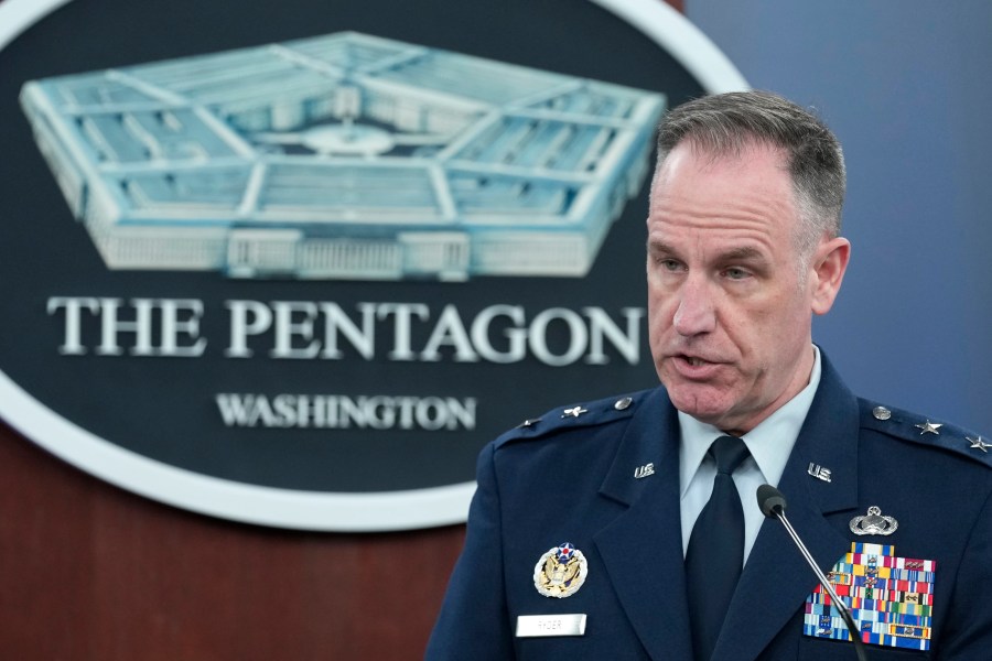 Pentagon spokesman Air Force Brig. Gen. Patrick Ryder speaks during a briefing at the Pentagon in Washington, Monday, Feb. 12, 2024. (AP Photo/Susan Walsh)