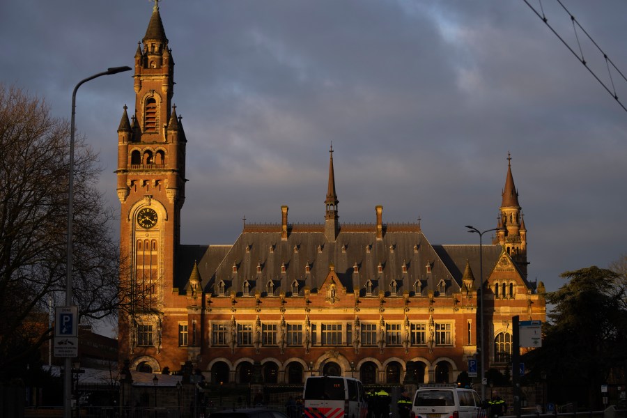 A view of the Peace Palace, housing the United Nations' top court, in The Hague, Netherlands, Monday, Feb. 19, 2024. Historic hearings are opening on Monday at the United Nations’ top court into the legality of Israel’s 57-year occupation of lands sought for a Palestinian state. (AP Photo/Peter Dejong)