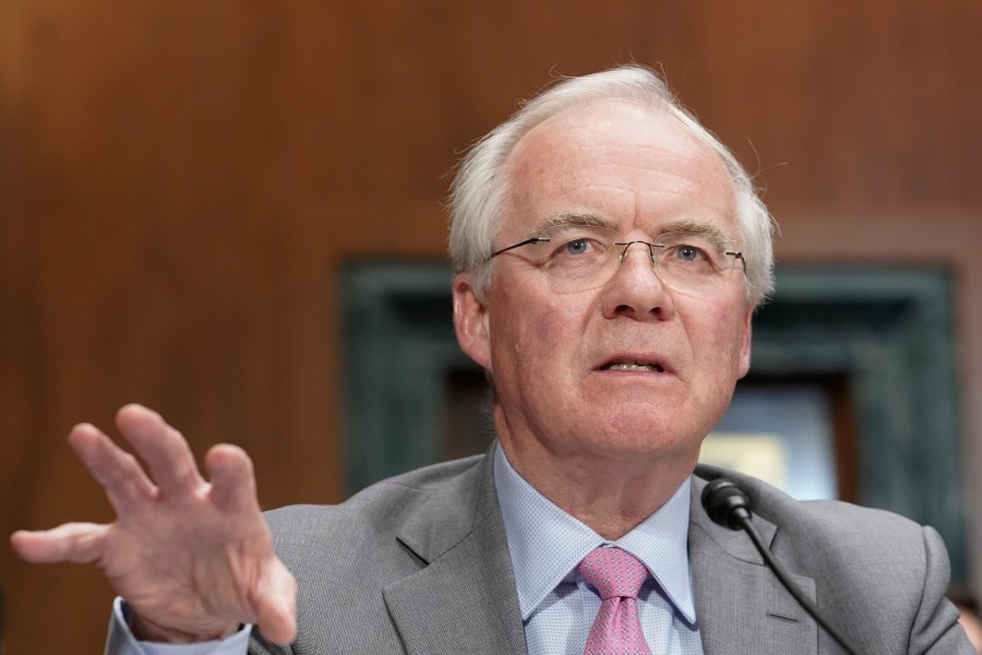 FILE - Kroger CEO William Rodney McMullen speaks during a Senate Judiciary Subcommittee on Competition Policy, Antitrust, and Consumer Rights hearing on the proposed Kroger-Albertsons grocery store merger,, Tuesday, Nov. 29, 2022, at the Capitol in Washington. The Federal Trade Commission on Monday, Feb. 16, 2024, sued to block a proposed merger between grocery giants Kroger and Albertsons, saying the $24.6 billion deal would eliminate competition and lead to higher prices for millions of Americans. (AP Photo/Mariam Zuhaib, File)