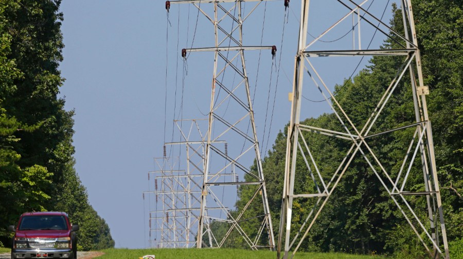 Power transmission lines deliver electricity to rural Orange County on Aug. 14, 2018, near Hillsborough, N.C.