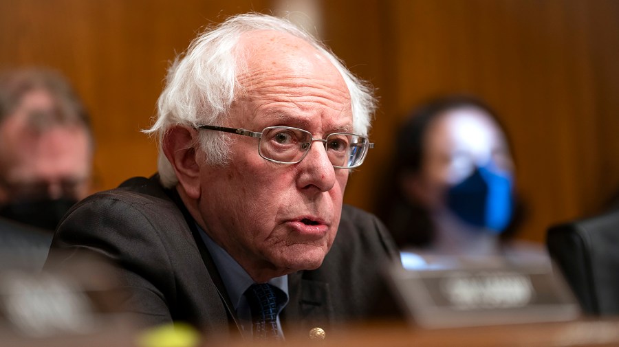 Senator Bernie Sanders is seen during a congressional committee hearing.