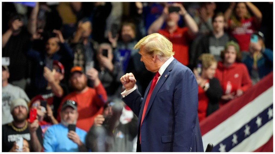 Republican presidential candidate former President Donald Trump arrives at a campaign rally Friday, Feb. 23, 2024, in Rock Hill, S.C. (AP Photo/Chris Carlson)