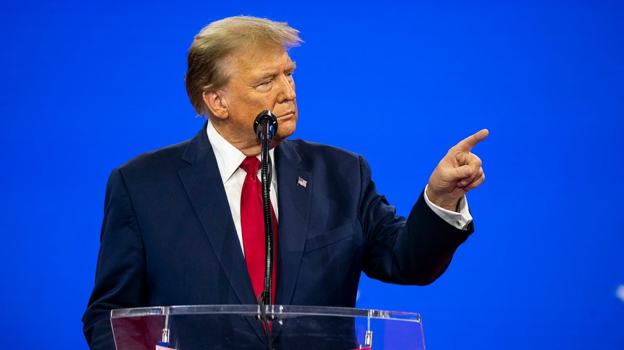 Former President Trump arrives on-stage to address the Conservative Political Action Conference