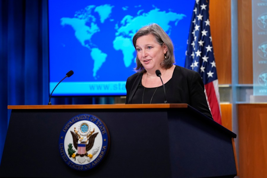 FILE - State Department Under Secretary for Public Affairs Victoria J. Nuland speaks during a briefing at the State Department in Washington, Jan. 27, 2022. Nuland, the third-highest ranking U.S. diplomat and frequent target of criticism for her hawkish views on Russia and its actions in Ukraine, will leave her post this month, the State Department said Tuesday. (AP Photo/Susan Walsh, Pool, File)