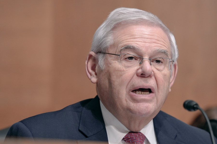 Sen. Bob Menendez, D-N.J., asks a question before the Senate Committee on Banking, Housing, and Urban Affairs, on Capitol Hill Thursday, March 7, 2024, in Washington. (AP Photo/Mariam Zuhaib)