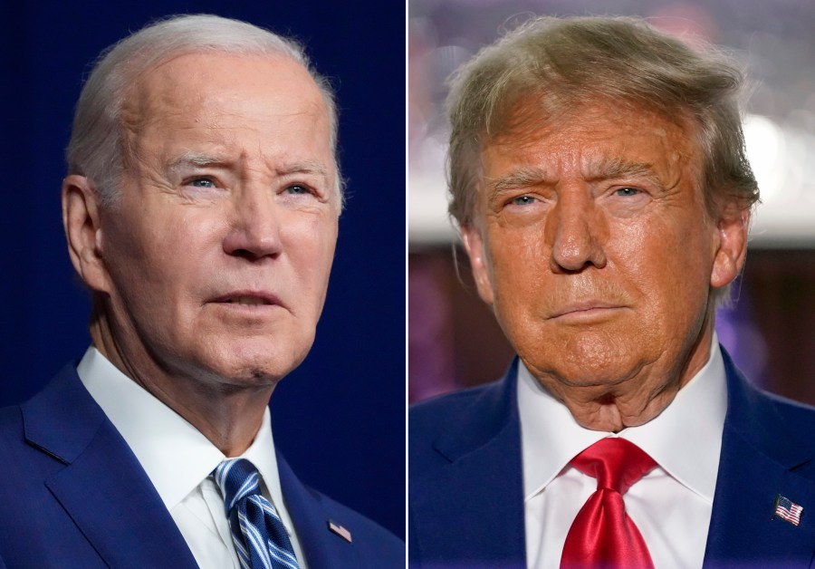 FILE - In this combination of photos, President Joe Biden, left, speaks on Aug. 10, 2023, in Salt Lake City, and former President Donald Trump speaks on June 13, 2023, in Bedminster, N.J. The sequel to the 2020 election is officially set as the president and his immediate predecessor secured their parties' nominations. Biden and Trump have set up a political movie the country has seen before — even if the last version was in black and white. (AP Photo, File)