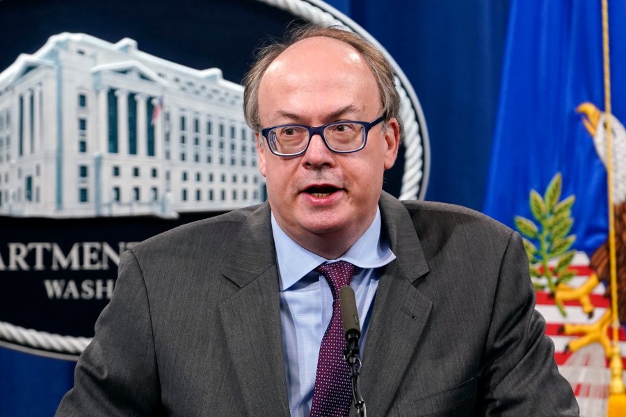 FILE - Jeffrey Clark, Assistant Attorney General for the Environment and Natural Resources Division, speaks during a news conference at the Justice Department in Washington, on Sept. 14, 2020. Former Justice Department official Jeffrey Clark could face sanctions, including disbarment in Washington, D.C., if a three-person panel thinks he violated ethics rules in his role in trying to help former President Donald Trump overturn the 2020 presidential election. (AP Photo/Susan Walsh, Pool, File)