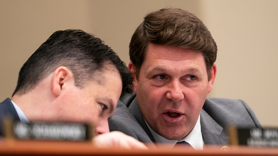 House Budget Committee Chairman Jodey Arrington (R-Texas) speaks with Rep. Brendan Boyle (D-Pa.)