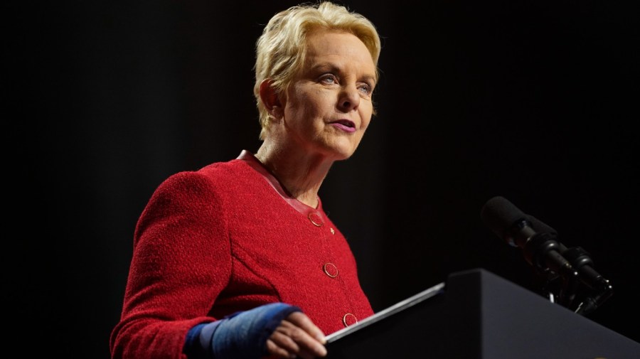 Cindy McCain speaks at an event.