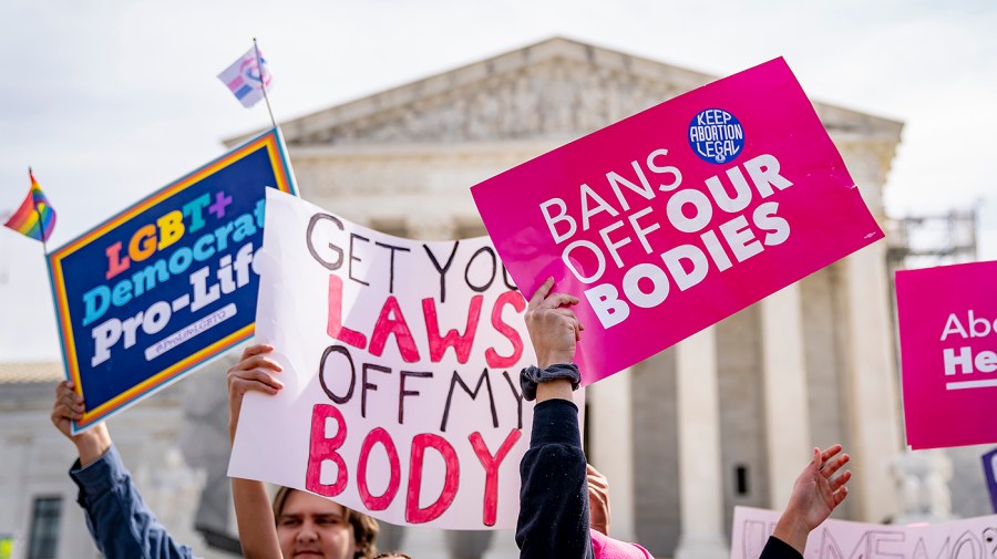 Protesters for and against abortion demonstrate outside the Supreme Court