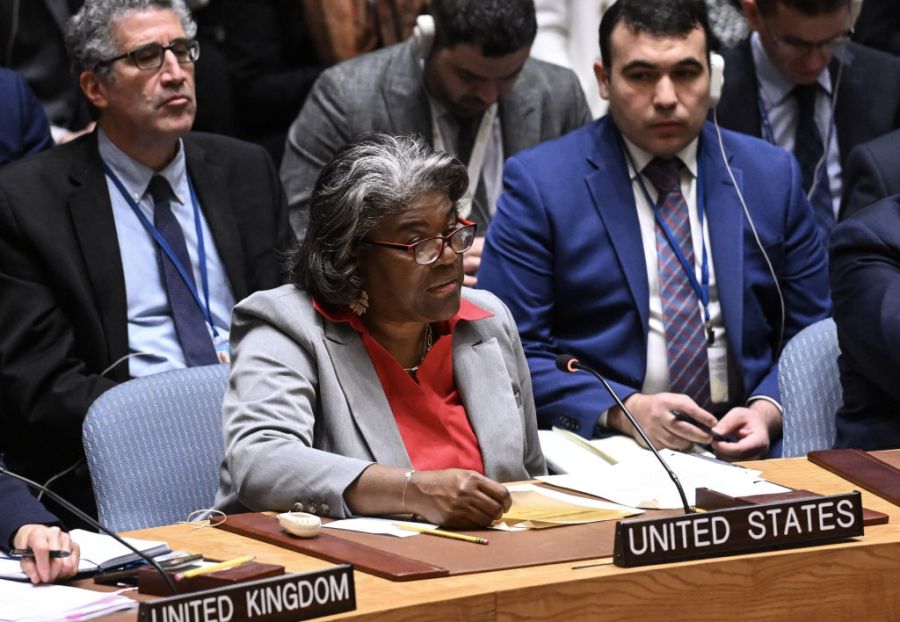 United Nations Ambassador Linda Thomas-Greenfield attends the U.N. Security Council meeting.