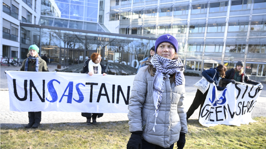 Greta Thunberg attends a demonstration against motorway project.