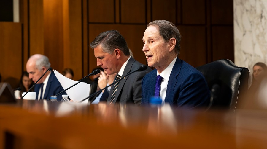 Senator Ron Wyden speaks at a committee hearing.