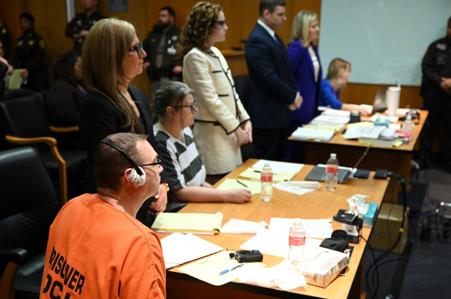 James Crumbley listens during sentencing, Tuesday, April 9, 2024, in Pontiac, Mich. The parents of Ethan Crumbley are asking a judge to keep them out of prison as they face sentencing for their role in an attack that killed four students in 2021. (Clarence Tabb, Jr./Detroit News via AP)