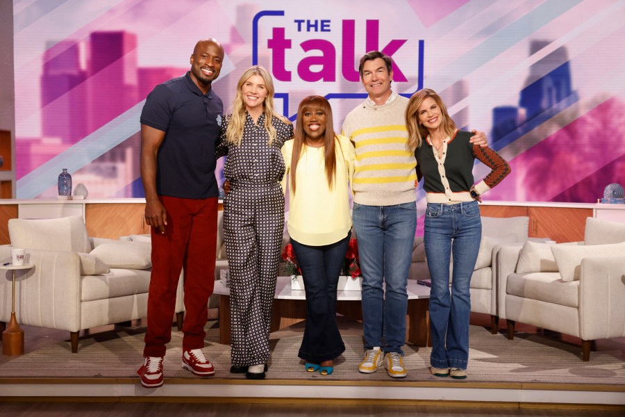 From left: Hosts of the CBS talk show "The Talk" Akbar Gbajabiamila, Amanda Kloots, Sheryl Underwood, Jerry O’Connell and Natalie Morales pose for a photo for the season 14 premiere which aired Feb. 23, 2023. The talk show is ending after its 15h season in December, CBS confirmed Friday, April 12, 2024. (Sonja Flemming /CBS via AP)