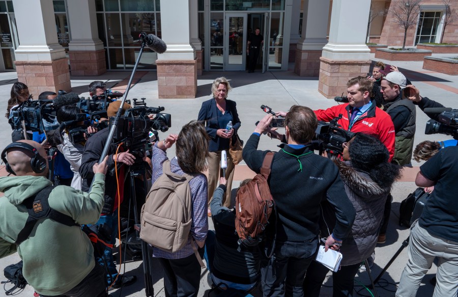 Special prosecutor Kari Morrissey speaks to the media outside the Santa Fe County Courthouse after Hannah Gutierrez-Reed was sentenced to 18 months in prison, following a hearing in Santa Fe, New Mexico, on Monday April 15, 2024. Gutierrez-Reed, the armorer on the set of the Western film "Rust," was convicted in March of involuntary manslaughter in the death of cinematographer Halyna Hutchins, who was fatally shot by Alec Baldwin during a rehearsal in 2021. (Eddie Moore/Albuquerque Journal via AP)