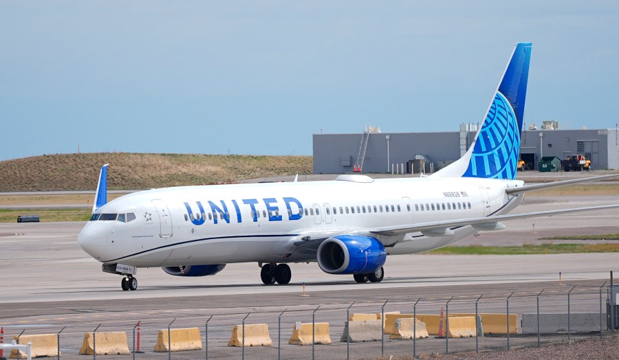 A United Airlines jetliner taxis at Denver International Airport Tuesday, April 16, 2024, in Denver. (AP Photo/David Zalubowski)