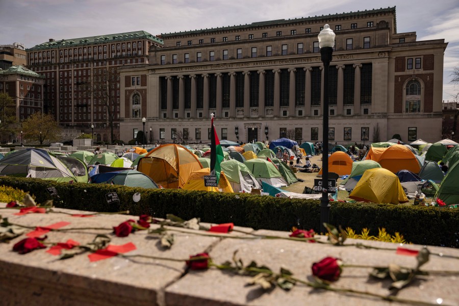 Pro-Palestinian protesters camp out in tents at Columbia University on Saturday, April 27, 2024 in New York.(AP Photo/Yuki Iwamura)