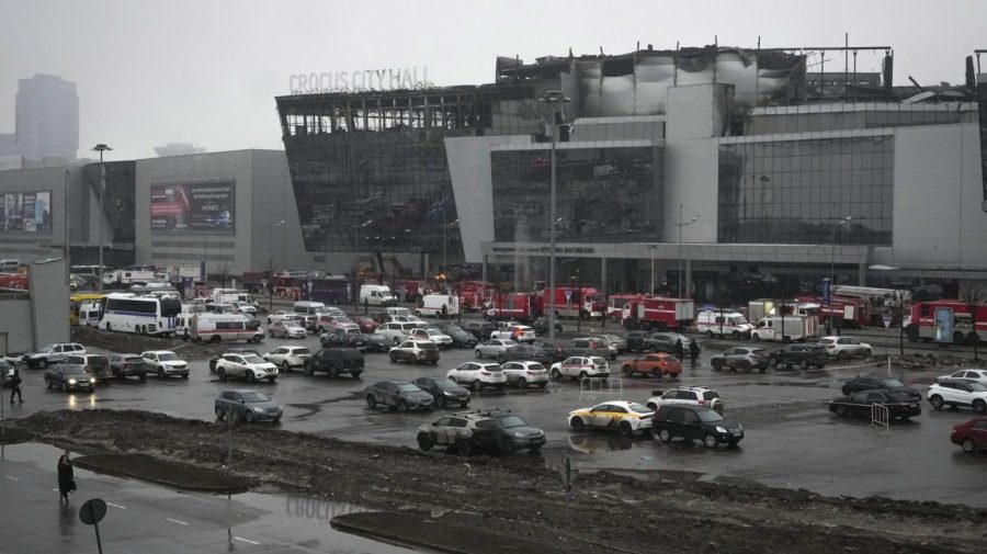 A view of the burnt Crocus City Hall after an attack.