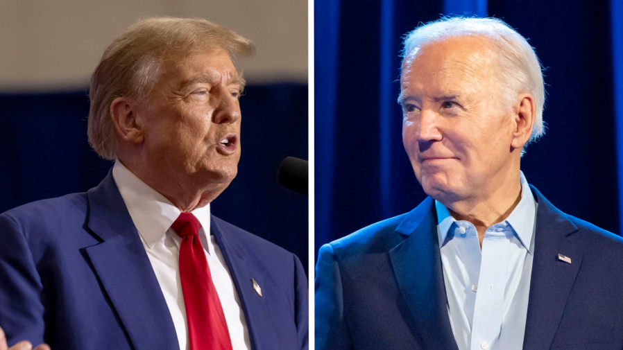 Former President Trump and President Biden appear side-by-side in this composite image.