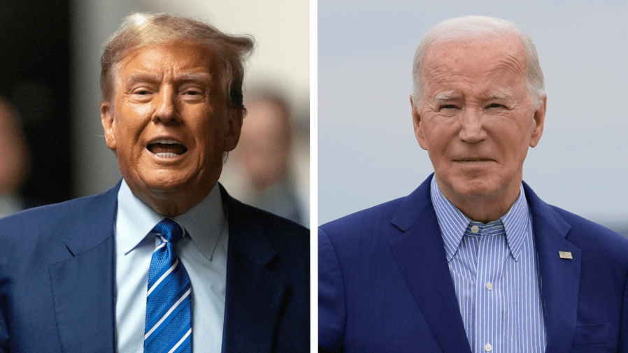 Former President Trump and President Biden appear side-by-side in this composite image.