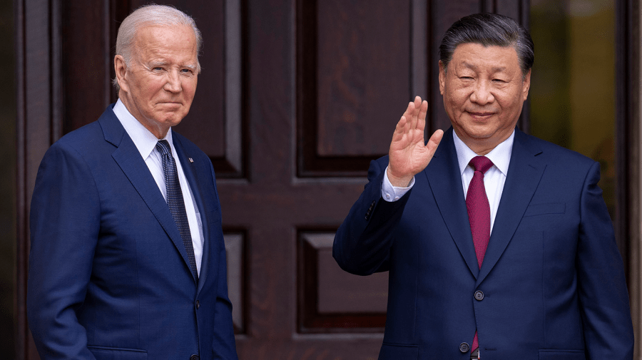 President Biden greets China's President President Xi Jinping in Woodside, Calif., on Nov, 15, 2023.