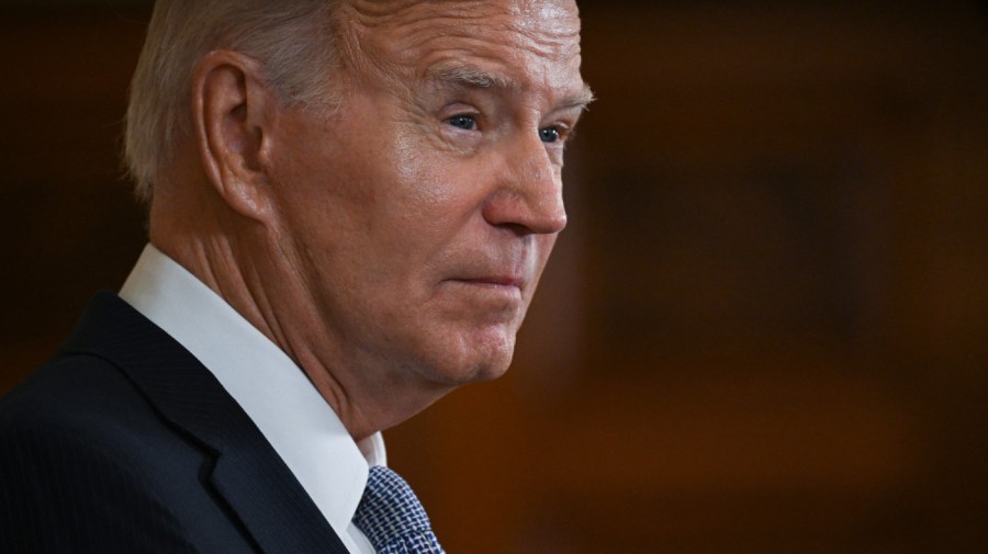 US President Joe Biden speaks on the anniversary of the Inflation Reduction Act in the East Room of the White House in Washington, DC, on August 16, 2023.