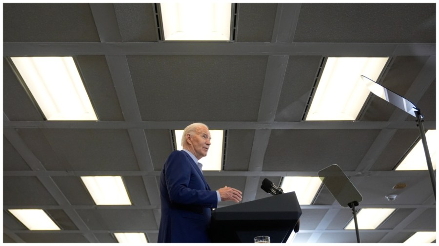 President Biden speaks at a campaign event.